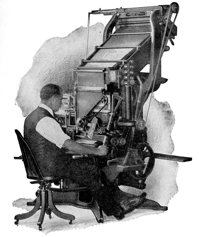 Operating the linotype machine