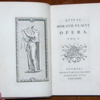 1733 - Opera of Horace [Metal Engraving Print]. Source Copy Arader Galleries. Illustrated by John Pyne.Text and images engraved.